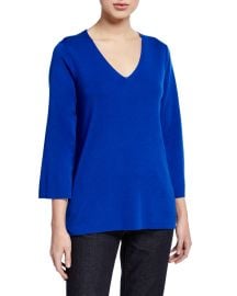 Eileen Fisher V-Neck 3 4-Sleeve Merino Wool Top at Neiman Marcus